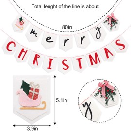 Merry Christmas Banner- Christmas Party Decoration, Red and Green Christmas Garland, Vintage Merry Christmas Banner, For Indoor Home Office Fireplace Mantle Farmhouse