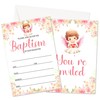 Baptism Invitations, Blush Pink Floral Bautizo Invitations With Envelopes For Girls, First Communion Christening Religious Party Decorations, Baby Shower Confirmation Invites Cards, 25 Pack (c03)