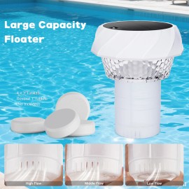 Solar Pool Chlorine Floater with Remote Control 7 Colorful Lights 4 Light Mode 3 Timer Adjustable 3 Inch Tablet Releasesize: White
