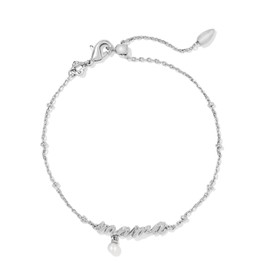Kendra Scott Rhodium-Plated Mama Script Delicate Chain Bracelet in White Pearl, Fashion Jewelry for Women
