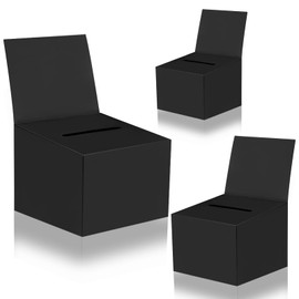 zzhxkjhky 3 Pcs Black Raffle Boxes Ballot Boxes for Fundraising, 6.5 x 4.5 x 4.5 Inch Cardboard Box with Slot for Ticket and Removable Header Donation Box for Collecting Business Card Voting