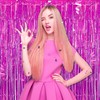 3 Pack Rose Red Foil Fringe Curtain Backdrop, 3.28Ft x
