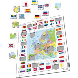 Larsen KL1 Flag and Political Map of Europe French Edition 70 Piece Frame Puzzle
