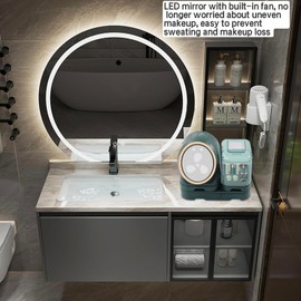 Cosmetics Display Case Skincare Organizers with Mirror LED Light and Fan, Makeup Storage, Brush Lipstick Skin Care Perfume Make up Organizer Box for Bathroom, Bedroom, Dresser Table, Dormitory