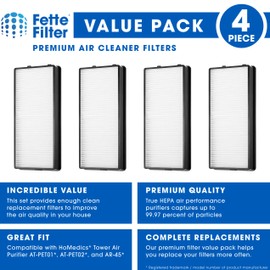 Fette Filter - Air Cleaner Replacement Filters Compatible with HoMedics Tower Air Cleaner Replacement Filters AT-OFL for Models #'s AT-PET01, AT-PET02 and AR-45. Pack of 4 True Hepa Filters