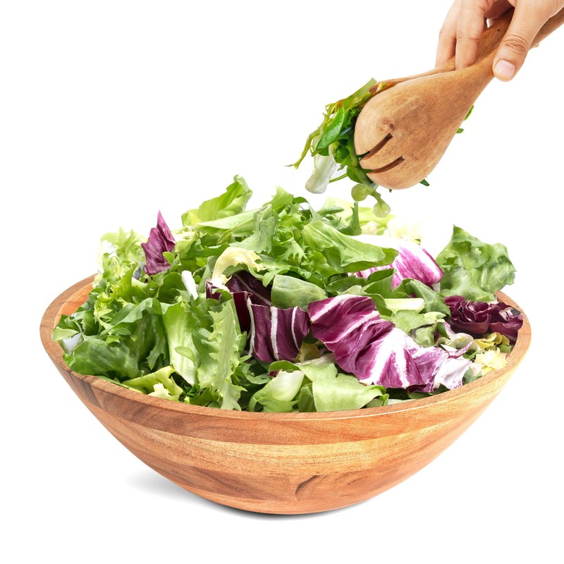 Wooden Salad Bowl Set - Food Safe & Sustainable Decorative