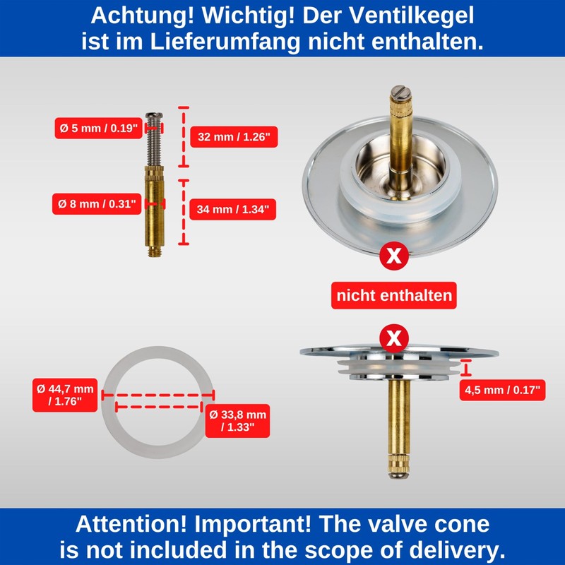 Replacement Gasket and Spigot for Bathtub Plug, 4 Pieces, Spigot