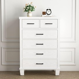GAOMON Dresser for Bedroom with 6 Drawers, 45" Tall White Chests of Drawers with Storage, Large Drawer Dresser for Closet, Wooden Storage Cabinet for Entryway
