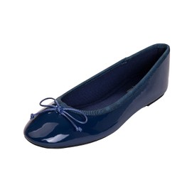 FEVERSOLE Women's Macaroon Colorful Memory Foam Cushion Insock Patent Ballet Flat Navy Size 7 M US