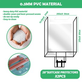 Yauhar 2Pcs 28 Inch Clear PVC Luggage Protector, Thicken Transparent Wheels Suitcase Sleeve Protectors, Waterproof Travel Luggage Covers for Women and Men