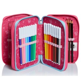 SJ GANG Pencil Case, Multicolor Pencil Case for Stationery, Pencil Case with Pens, Ballpoint Pens, & More Kids Girls & Boys Primary School 3 Compartments SJ Pattern Fuchsia Red, Redwood, School &