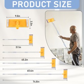 Pole Sander Drywall, 31-74-inch Manual Hand Drywall Sander with Extension Pole. Perfect for Painting, Complete with 5pcs Sanding Sheets (60, 100, 180, 240 ，320Grit)1
