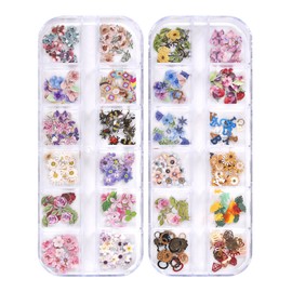AIPULIDUO 600Pcs 3D Flower Nail Art Charms Bee Bear Sequins Decals Colorful Mixed Bows Letters Design Slice Nail Maple Leaves Ultra Wood Pulp Flakes Sequins 4