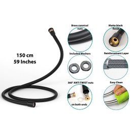 YOSSEE PVC Smooth Shower Hose 1.5M / 59 Inch with Anti-Twist Brass Connections - Universal Replacement, Flexible, Kink and Leak Proof (Black)