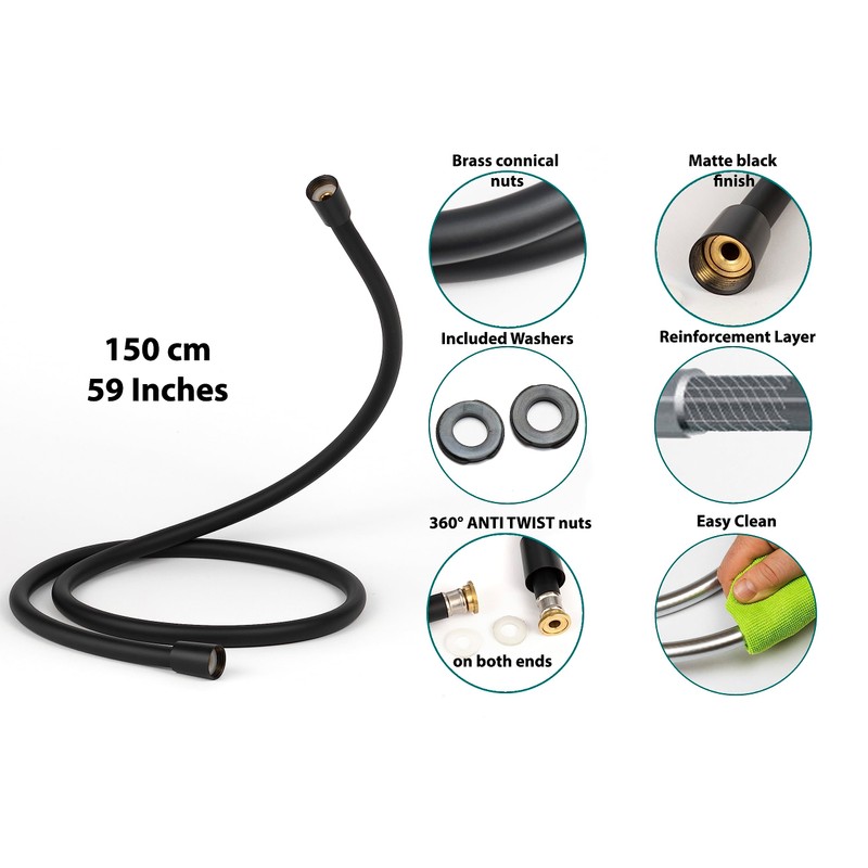 YOSSEE PVC Smooth Shower Hose 1.5M / 59 Inch with