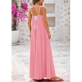 KIRUNDO Women Summer Maxi Sundress 2025 Boho Spaghetti Strap Sleeveless Casual Loose Flowy A Line Beach Vacation Dress(Pink, Small)