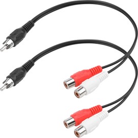 PASOW RCA Splitter 1 Male to 2 Female for Subwoofer - RCA Y Adapter Stereo Audio Cable Speaker Extension Cord 2 Pack for Amplifier Car TV Gaming Consoles - 10 Inch