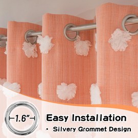 MYSKY HOME Nursery Curtains for Girl Bedroom Orange Curtains 72 Inches Long Pom Pom White Sheer Curtains for Kids Room Double Layer Toddler Bedroom Grommet Room Darkening Window Panels 52 x 72 in