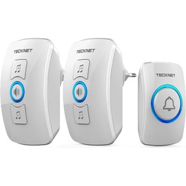 TECKNET Wireless Doorbell, Wireless Doorbell Set, IP65 Outdoor Waterproof Front Door Bell with 2 Plug-In Receivers, 60 Melodies, 5 Volume Levels, 400 m Range, Socket Radio Bell Kit