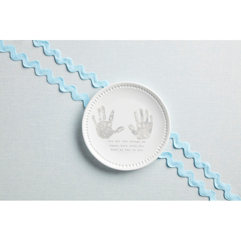 Mud Pie 10" Dia Handprint Keepsake Platter, White