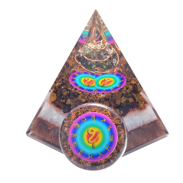 Horoscope Orgone Pyramid & Palm Stone Set, Healing Crystal Capricorn Zodiac Sign Gift Set Made of Pyrite & Bronzite for Protection and Vitality