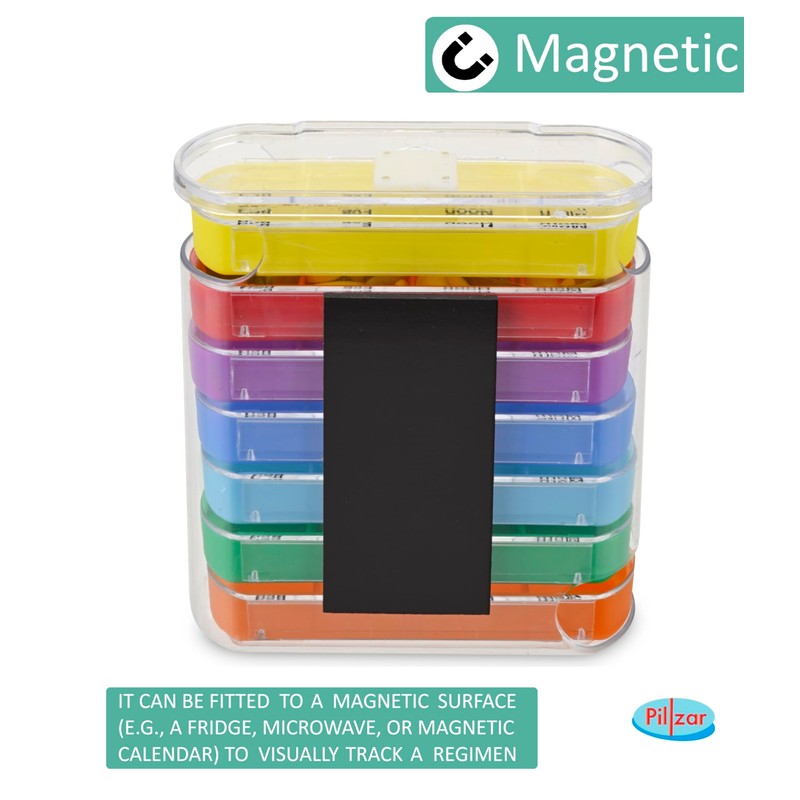 7 Day Pill Box Organizer, Hard Case with Embedded Magnet,