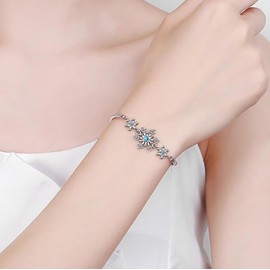 IMINI Cute Blue CZ Snowflake Bracelet Adjustable Shiny Crystal Chain Christmas Charm Bracelets Thin Dainty Hand Jewelry Gifts for Women Girls