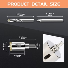 Mollom 15/16" (24mm) Diamond Hole Saw with 2Pcs Removable Pilot Drill Bit Smooth Cutting for Porcelain Tiles,Glass,Ceramic,Marble,Fiberglass,etc