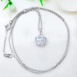 Hiqmic 925 Sterling Silver St.Magnolia Flower Shaped Pendant Necklace Zirconia White Gold Plated Fashion Jewelry 16"+2" WK99158-Silver