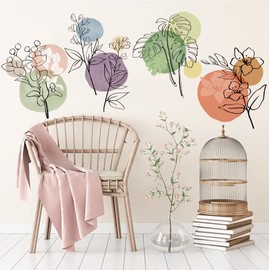 Runtoo Boho Modern Abstract Wall Art Decals Simple Plant Flower Color Wall Stickers Living Room Nursery Kids Bedroom Wall Decor