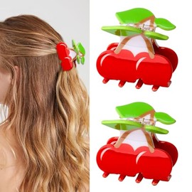 WHAVEL Cherry Hair Clip 2PCS Cute Fruit Claw Clips for Thick Hair Cherry Accessories for Women Spring Summer