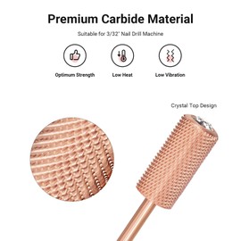 MelodySusie Crystal Top Nail Drill Bits, 3/32'' Large Barrel Carbide Bits, Suitable for Manicure Pedicure Cuticle Gel Polishing, Beginners Bits, Rose Gold, Series Bit-S, Medium