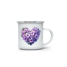 MAXIKIWI Langlebige Emaille-Kaffee- oder Tee-Camping-Tasse für drinnen und draußen, Herzblumen-Motiv, 2–350 ml