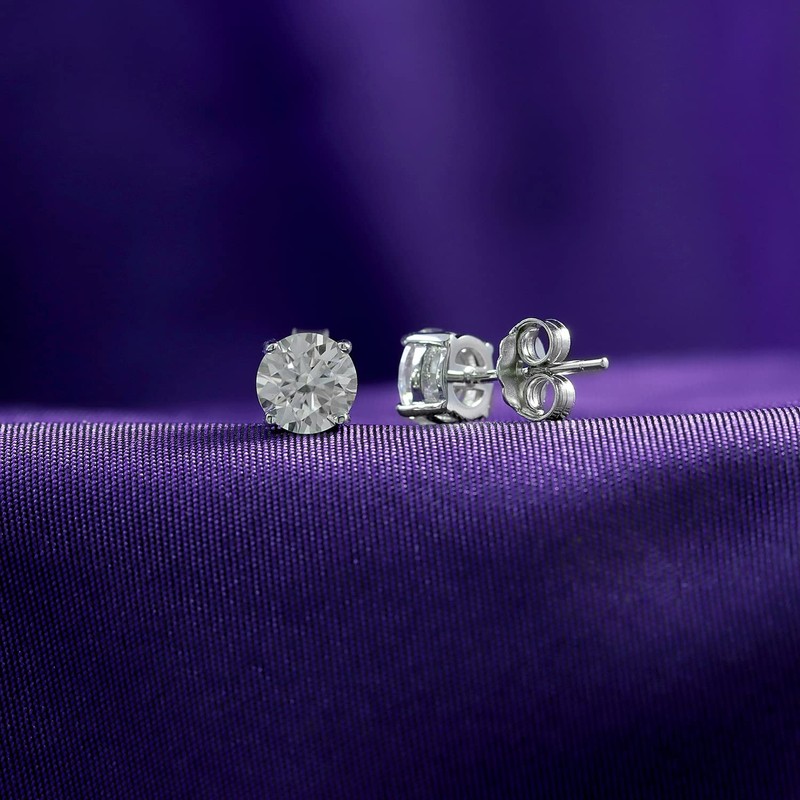 SAVEARTH DIAMONDS 4-Prong Solitaire Style, 7MM Round Cut Lab Created