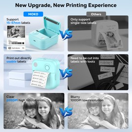 MoKo Label Marker Machine with 3 Rolls Paper, Bluetooth Mini Label Printer with Multiple Templates for Phones, Mini Sticker Printer for Home, Office, Organization, Small Business, Blue