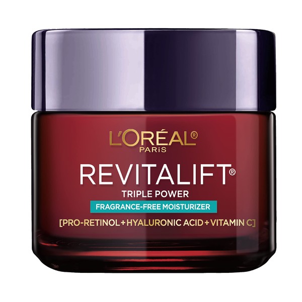 L’Oréal Paris Revitalift Triple Power Anti-Aging Face Moisturizer, Pro Retinol, Hyaluronic Acid & Vitamin C, Reduce Wrinkles, Fragrance Free 2.55 Oz