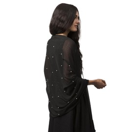 Basic Sense Chiffon Pearl Shawl Large Head Wrap for Evening and Wedding Bridesmaid Scarves, Black