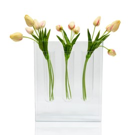 Clear Triple Floral Bud Vase - Elegant Glass vase Filler for Wedding Centerpiece Flowers 10" L x 2" W x 12" H