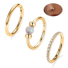 GAGABODY Gold Nose Ring Hoop Opal CZ 20g Nose Hoop 8mm Septum Ring Clicker Helix Rook Earring Gold Cartilage Earring