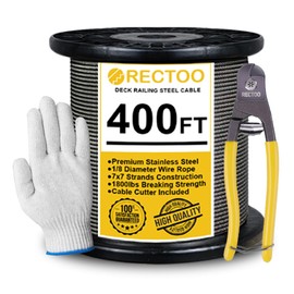 RECTOO Black 400FT 1/8" T316 Stainless Steel Cable with Cutter, 7x7 Strands Aircraft Wire Rope for Deck Railing, Stair Handrail, Porch Fence, High Strength for Indoor and Outdoor Use
