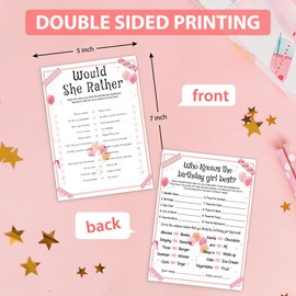 ALodr 20 Pcs Who Knows the Birthday Girl Best, Would She Rather Games for Girl Birthday Party, Funny Birthday Party Games, Double Sided, 5x7 Inches