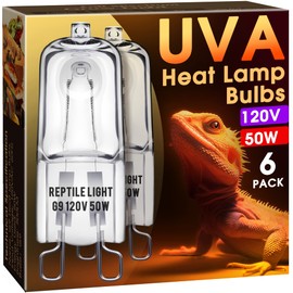 Briignite G9 Heat Lamp Bulbs for Reptile, Mini Reptile Light, Dimmable G9 Mini Heat Bulbs Warm White 50W, 2 Pin Base UVA Reptile Heat Lamp, Bearded Dragon Gecko Turtle Lizard, 6 Pack