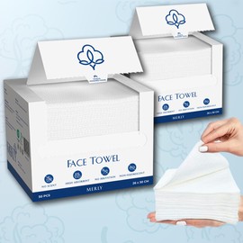 Merly™ Disposable Face Towels, Facial Wipes Towelettes Disposable, Clean Towels Cloth For Washing Face, 10"x12", 100 Counts, 2 packs, Ultra-Soft, Super Absorbent, Biodegradable