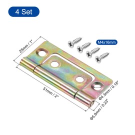 sourcing map 4Pcs 2x1 Inch Door Hinges Non-Mortise No Noise Bifold Door Hinges Plating for Cabinet Furniture Window Wardrobe with Screws, Color Zinc