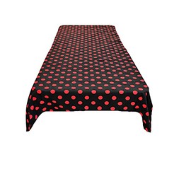 New Creations Fabric & Foam Inc, 60" Wide by 144" Long Rectangular Poly Cotton Polka Dot Tablecloth (Red Dot on Black)