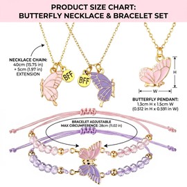 Larrel 2PCS Butterfly Friendship Necklaces and Bracelets, Friendship BFF Necklace and Bracelets, Butterfly Matching Necklace and Bracelet for Best Friends, Friendship-Gift Set (Pink + Purple)