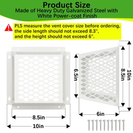 Dryer Vent Bird Guard,Dryer Vent Cover Guard for Most 5" to 6" Bathroom Exhaust Fan Cover Ventilation,8.5"Lx8.5"Wx6"H Steel Ventilation Bird Cage for Bath Exhaust Fan Cover,White,2PCS