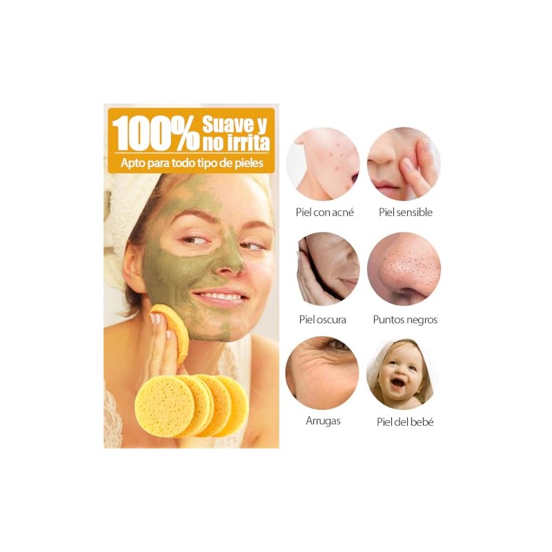 50 Compressed Facial Sponges, Esponja para Lavar la Cara, Esponjas