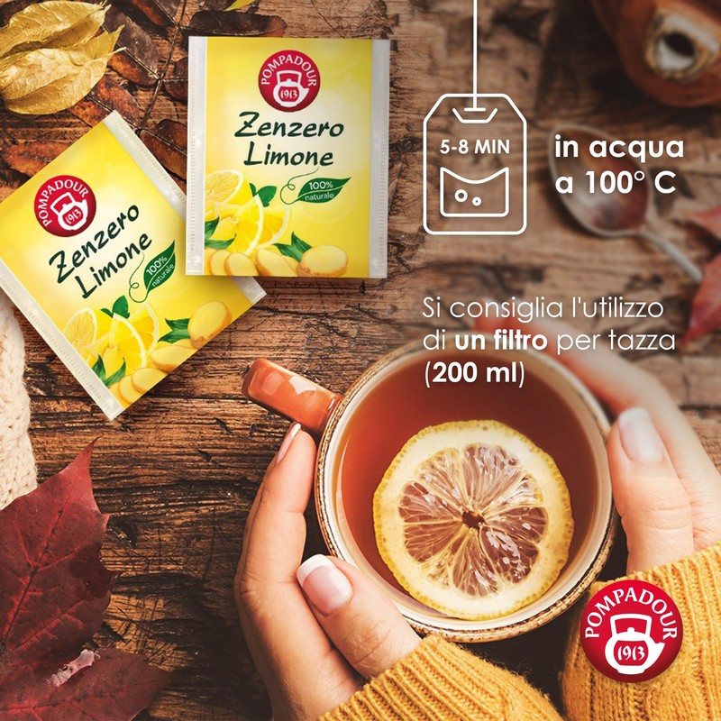Pompadour, Infuso Zenzero e Limone, 60 Filtri (3 Confezioni da