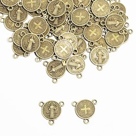 lulucross 50pcs Small Saint Benedict Round Center Medal Catholic Religious Loose Beads Accessories DIY Bracelet Necklace